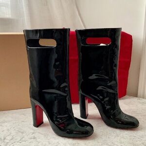 Louboutin Bag Bootie 100 in Black Patent Leather 37.5/7.5  -Runs Small
